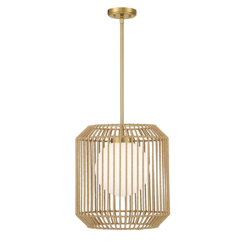 Pastis 60-Watt 16 in. W x 17.25 in. H 1-Light Warm Brass Pendant Light with White Glass Shade, No Bulb Included price history on PriceWatchPro