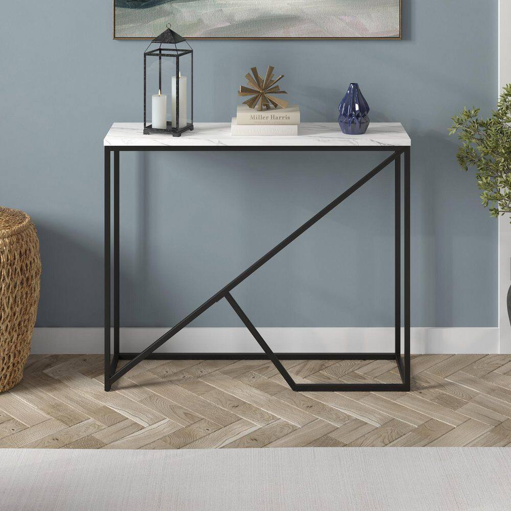 Simplistic Elegance 36" Blackened Bronze Console Table with Faux Marble Top
