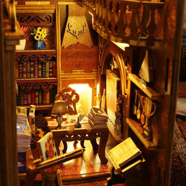Angel Sar Library Themed DIY Book Nook Kit, 3D Wooden Puzzle