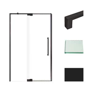 Irene 48 in. W x 76 in. H Pivot Semi-Frameless Shower Door in Matte Black with Clear Glass