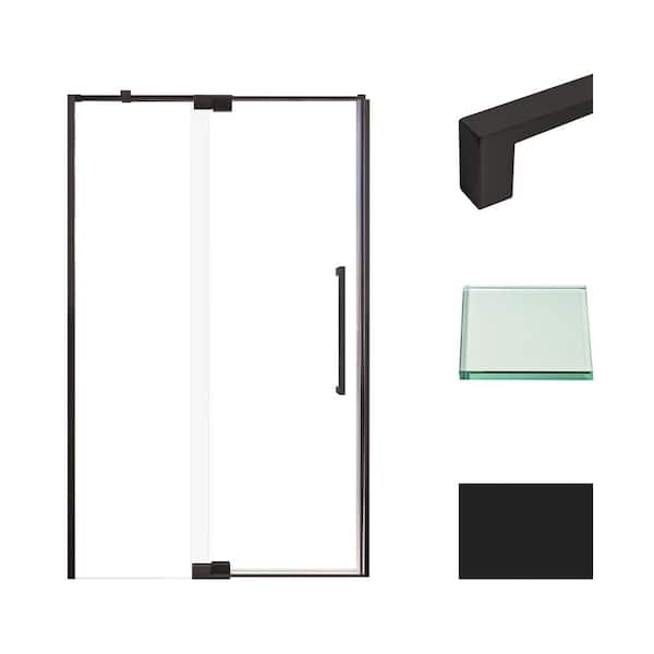 Transolid Irene 48 in. W x 76 in. H Pivot Semi-Frameless Shower Door in Matte Black with Clear Glass