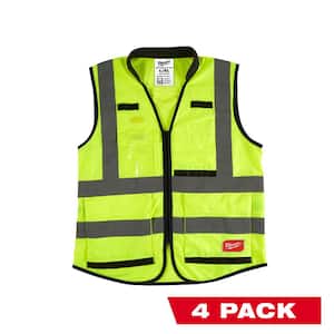 Performance Large/X-Large Yellow Class 2 High Visibility Safety Vest with 15 Pockets (4-Pack)