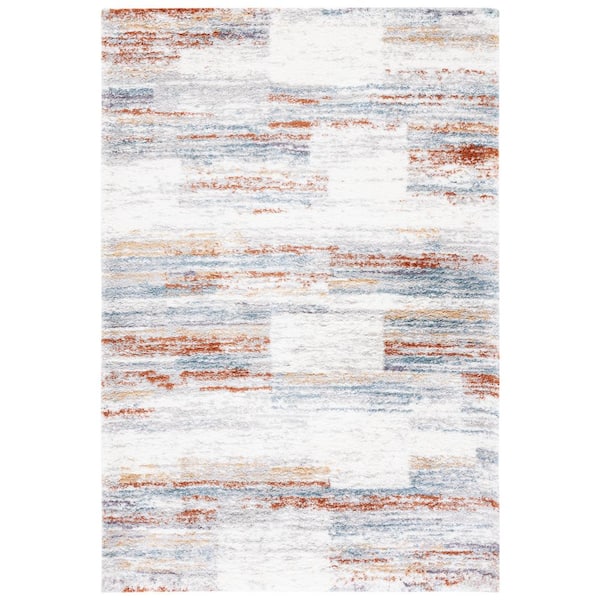 Berber Shag Blue Rust/Ivory 9 ft. x 12 ft. Distressed Area Rug
