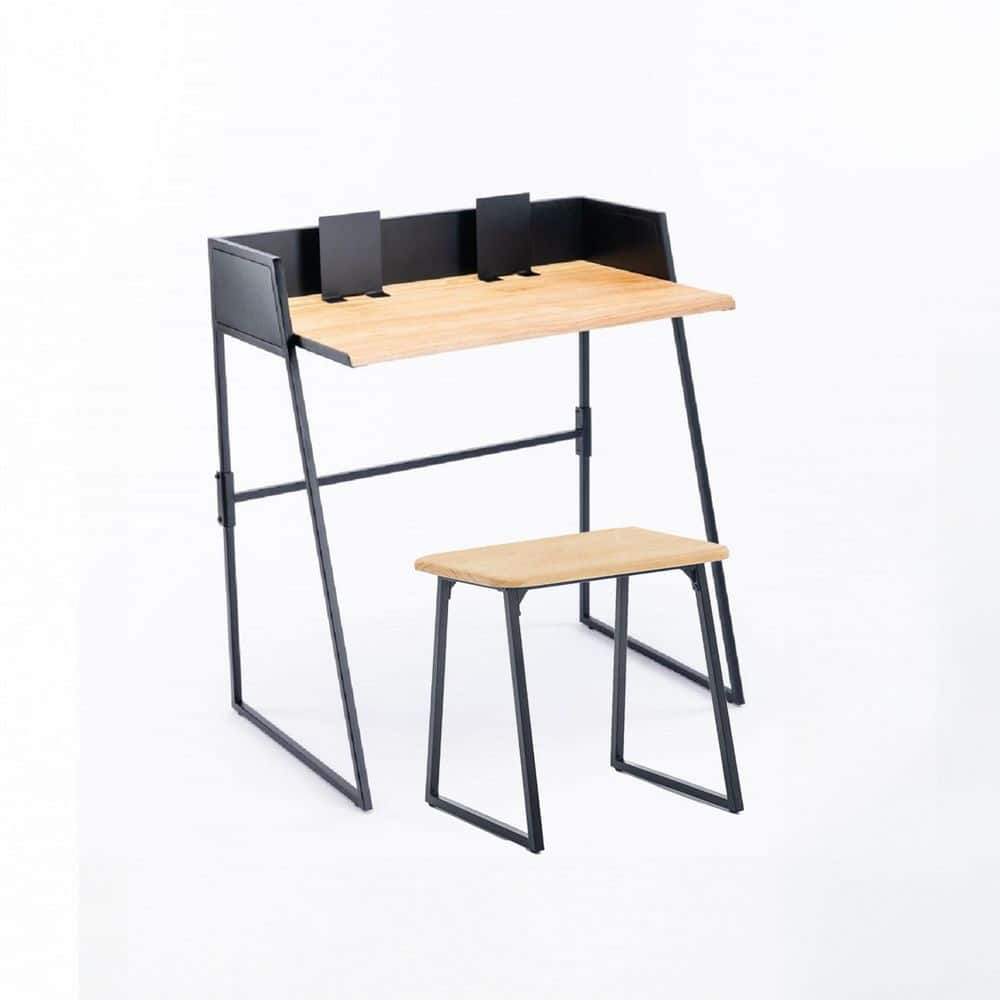 Aero Metal and Pine 32 in. Rectangular Black and Natural Writing Desk Set