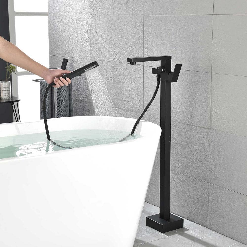 Matte Black Brass Floor-Mounted Freestanding Tub Filler