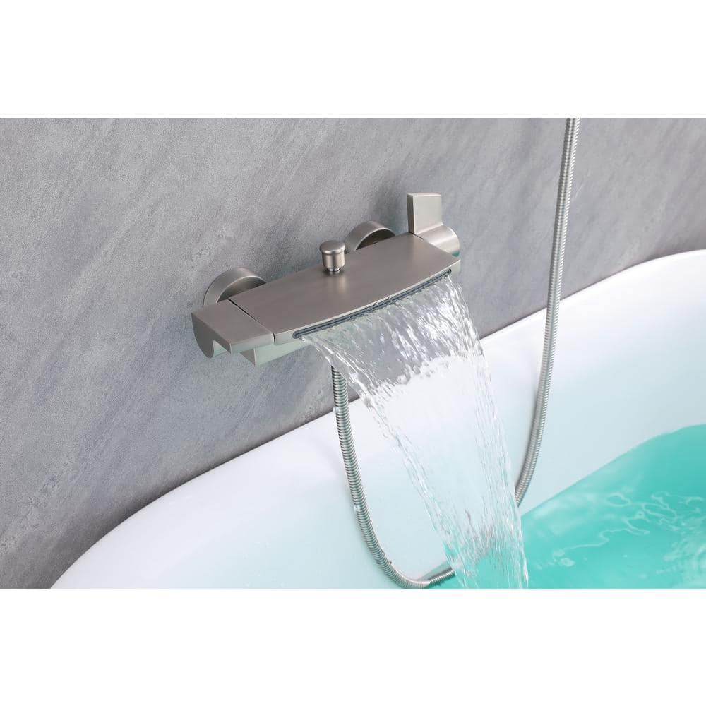 Brushed Nickel Wall Mount Waterfall Faucet Set with Adjustable Hand Shower