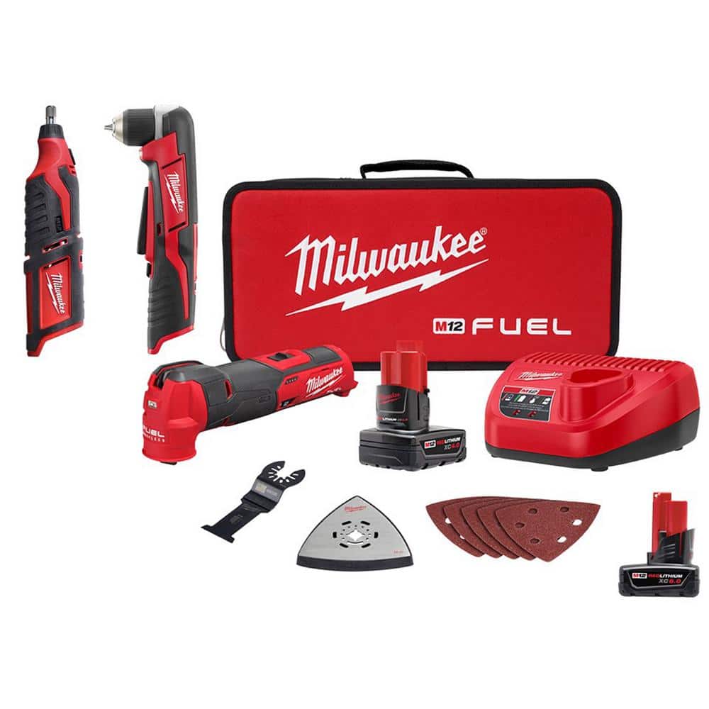 Milwaukee M12 FUEL 12V Lithium-Ion Cordless Multi-Tool Kit with 10 oz. Caulk and Adhesive Gun, Rotary Tool and 6.0Ah Battery
