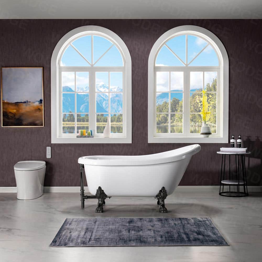 59" White Acrylic Clawfoot Slipper Bathtub with Oil Rubbed Bronze Feet