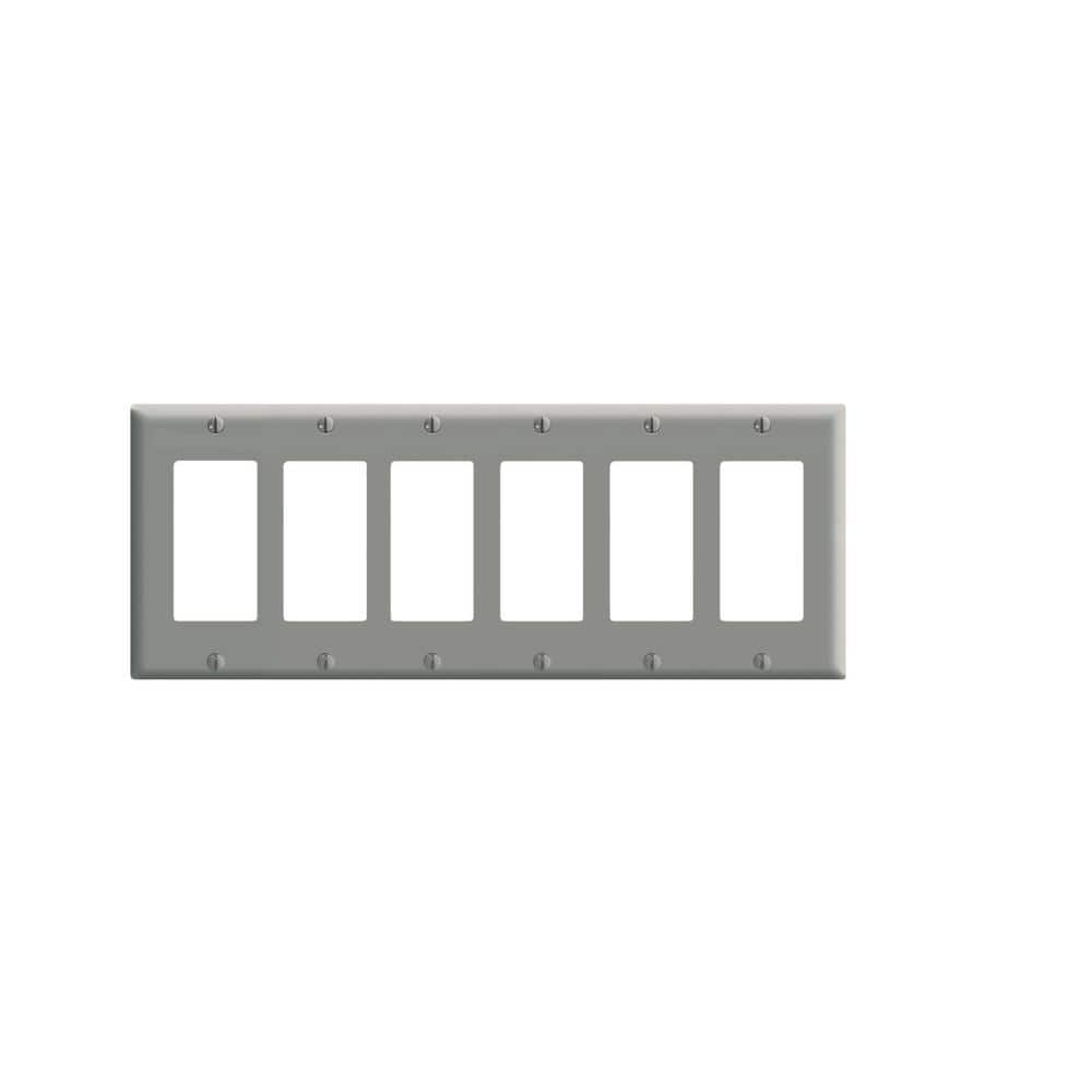 Gray 6-Gang Thermoset Plastic Wall Plate