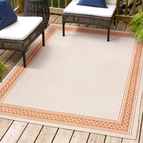 JONATHAN Y Lucia Classic Diamond Border Cream/Orange 8 ft. x 10 ft