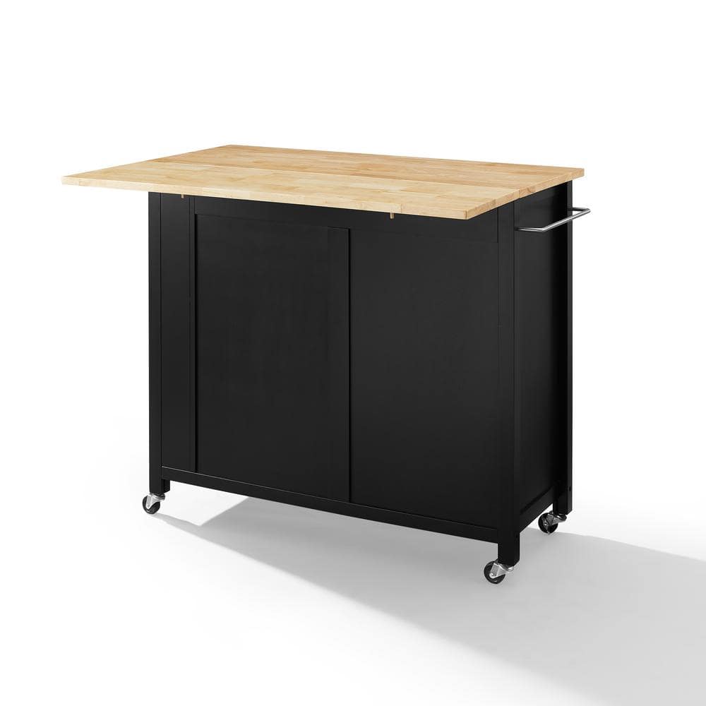 Black Wood Top Drop Leaf Kitchen Island Cart