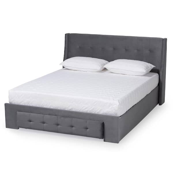 Baxton Studio Noella 68.9 in. W Grey Queen Wood Frame Platform Bed