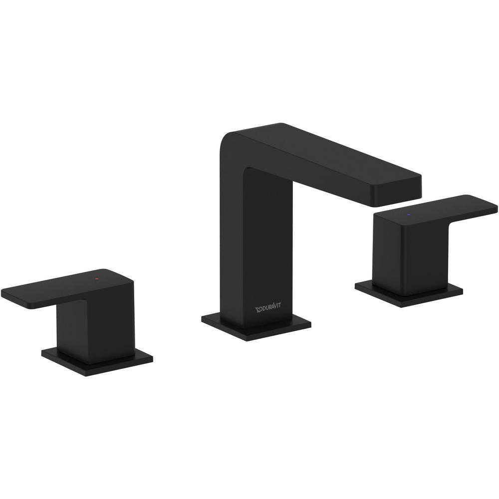 Matte Black Widespread High Arc Bathroom Faucet with Drain Assembly