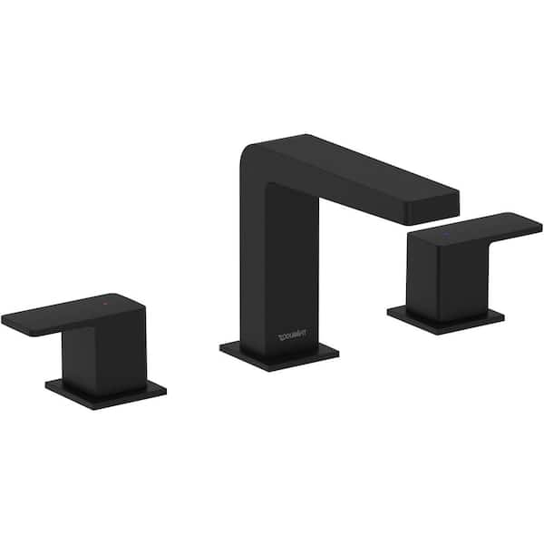 Duravit DuraSquare 8 in. Widespread Double Handle Bathroom Faucet with Drain Kit Included in Matte Black