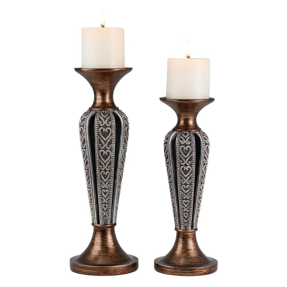 Litton Lane Gold Mango Wood Candle Holder (Set of 3) 14431 - The Home Depot