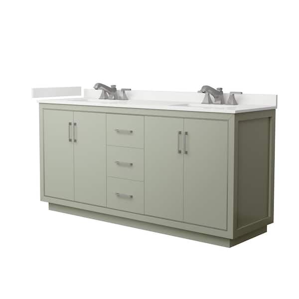 Wyndham Collection Icon 72 in. W x 22 in. D x 35 in. H Double Bath Vanity in Light Green with White Quartz Top