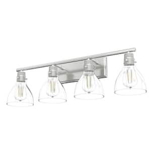 Van Nuys 32 in. 4-Light Brushed Nickel Vanity-Light with Clear Glass Shades Bathroom Light