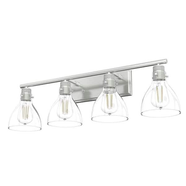 Hunter Van Nuys 32 in. 4-Light Brushed Nickel Vanity-Light with Clear Glass Shades Bathroom Light