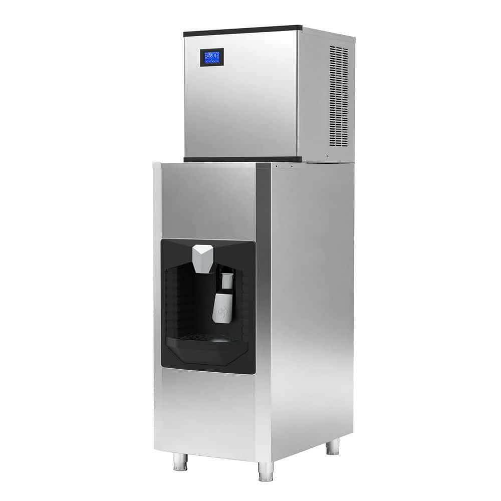 22.2 in. Freestanding Full Size Cubes Commercial Ice Maker 650 lbs./24H, Whit Press to Dispense Ice Bin, Stainless Steel