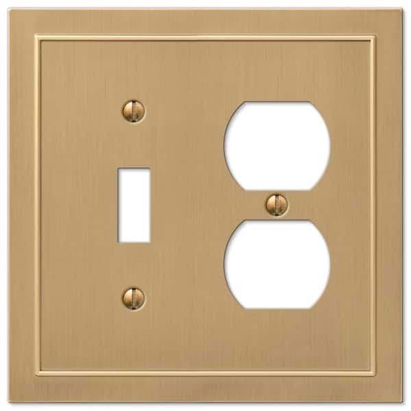 AMERELLE Bethany 2 Gang 1-Toggle and 1-Duplex Metal Wall Plate - Brushed Bronze