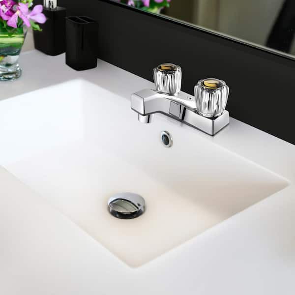 4 in. Centerset Double Handle Bathroom Faucet with Washerless Cartridge and Plastic Pop-Up Included in Chrome