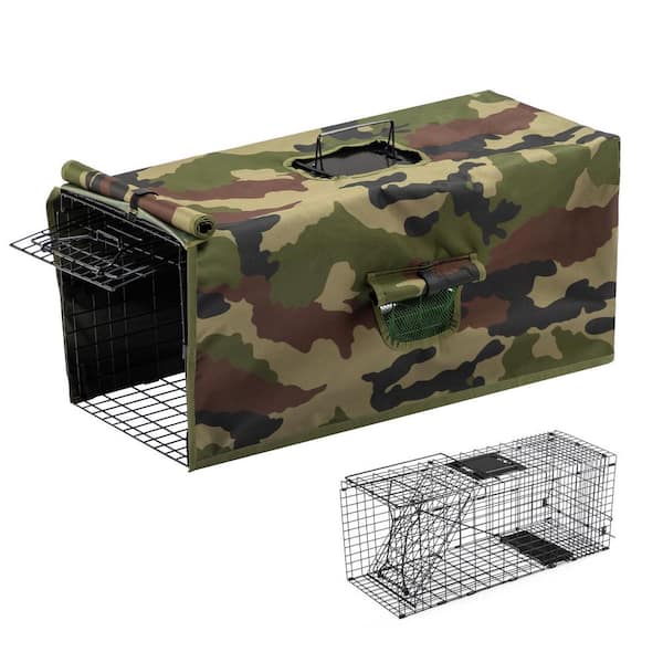30 in. Black Easy-Set Outdoor Iron Small Animal Folding Cage Trap