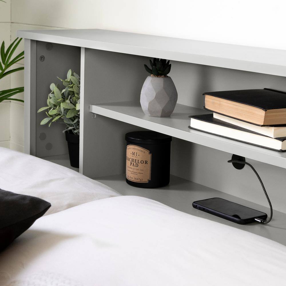 Gray Full Wood Bookcase Headboard with Storage