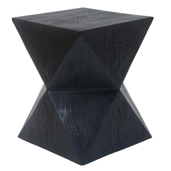 Unbranded Black Square Concrete Outdoor Side Table, Prismatic Wooden Grain Symmetric Side Table for Garden Patio