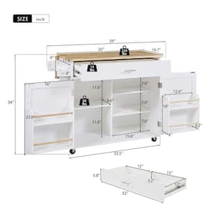 White Wooden 39 in. Kitchen Island with 1 Drawer, Internal Storage Rack and Rubber Wood Top, Rolling Type