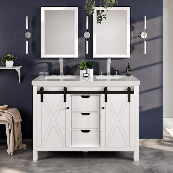 Eviva Dallas 48 in. W x 22 in. D x 34 in. H Bath Vanity in White with White Quartz Top