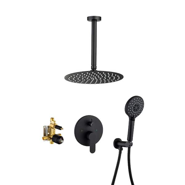Lukvuzo 3-Spray 12 in. Ceiling Shower Head Wall Mount Fixed and Handheld Dual Shower Head Flow Rate 1.46 GPM in Black Finish