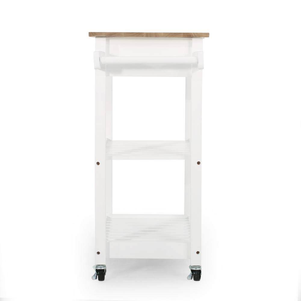 White Wood Rectangular Kitchen Cart with Storage