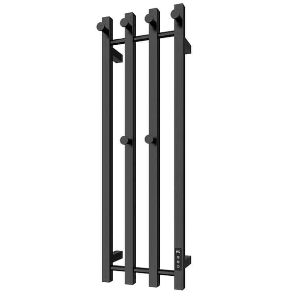 4-Bar Vertical Electric Towel Warmer Matte Black Stainless Steel, Waterproof Digital Control, Multi-Purpose Clothes Rack