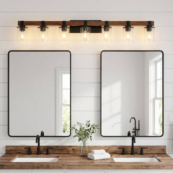 FEKZO 50 in. 7-Light Rustic Black Vanity Light Industrial Bathroom