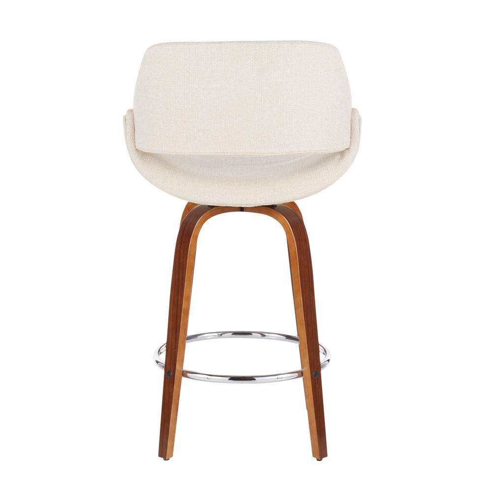 Set of 2 Cream Fabric Walnut Swivel Counter Stools