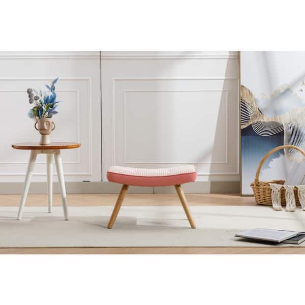 Angel Sar Pink Wooden Step Stool for Adults, Square Cushion Foot Rest with Non-Slip Pad 21.4 in. for Bedroom Living Room Kitchen