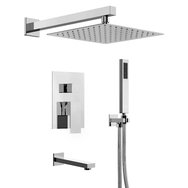 EVERSTEIN 1-Handle 3-Spray Wall Mount Tub and Shower Faucet with 10 in. Rain Shower Head in Chrome (Valve Included)
