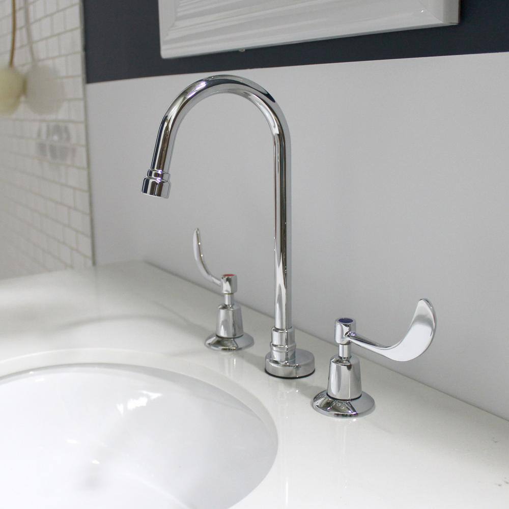 Elegant Polished Chrome Gooseneck Bathroom Sink Faucet with Vandal-Resistant Wrist Blade Handles
