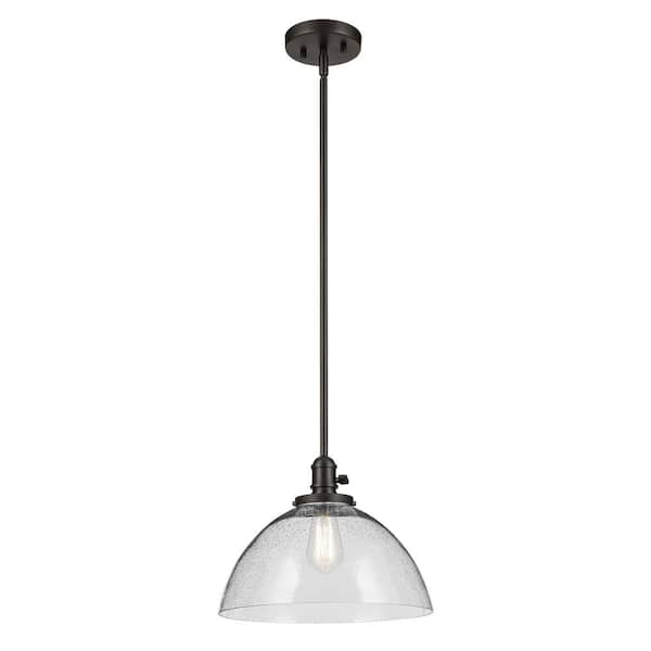 KICHLER Avery 14 in. 1-Light Olde Bronze Vintage Industrial Shaded Dome Kitchen Hanging Pendant Light with Clear Seeded Glass