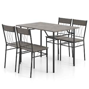 5-Piece Cement Gray + Black MDF Top Dining Room Set Seats 4