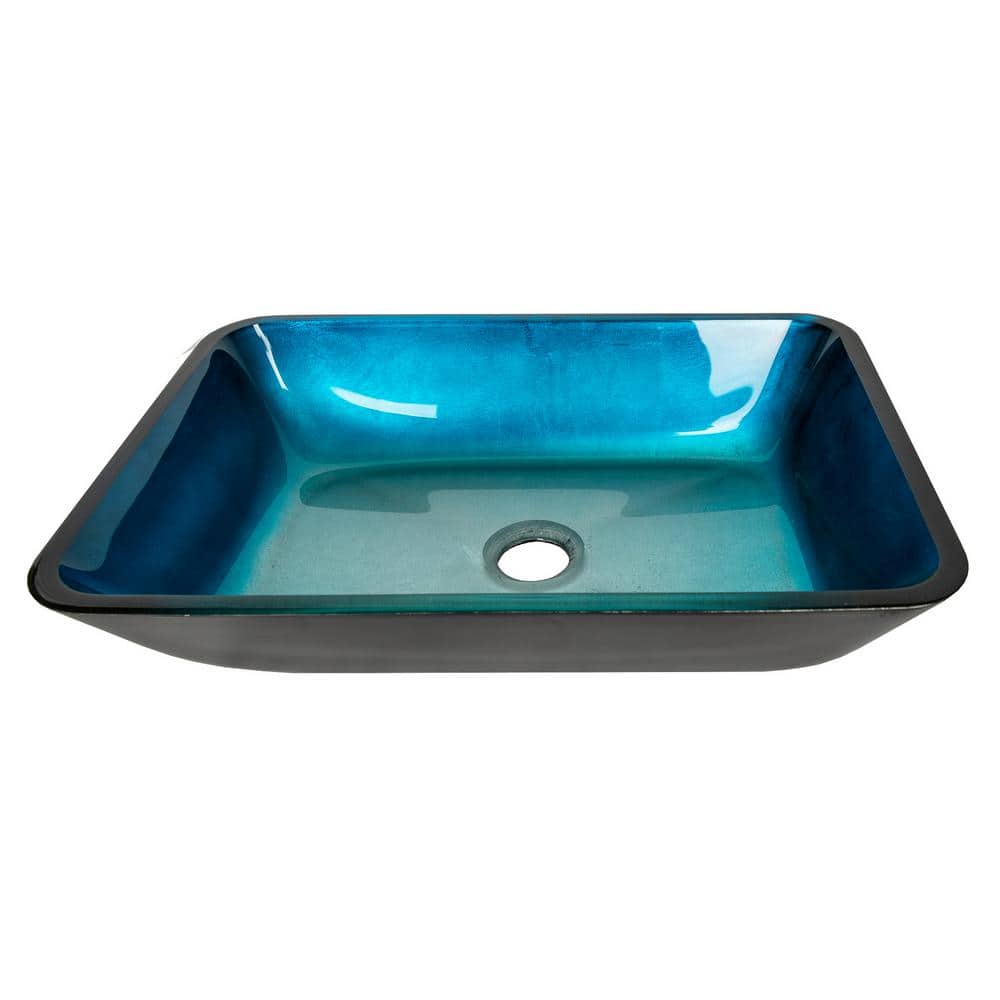 18.25'' Turquoise and Black Glass Rectangular Vessel Sink