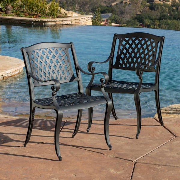 Black Arch Mesh Aluminum Outdoor Lounge Chair in Black (Set of 2)​