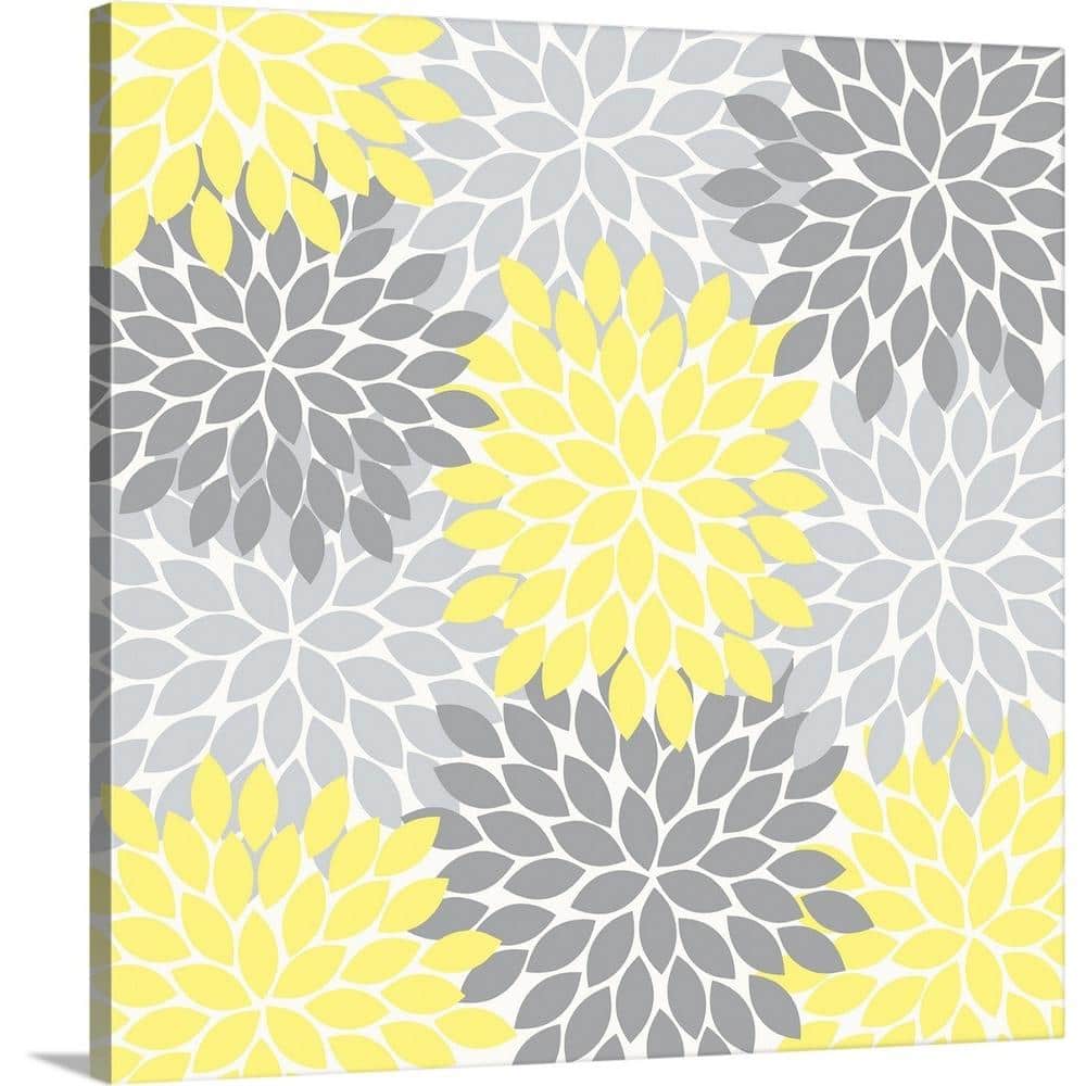 Yellow Black Gray Flower Burst Floral Pattern Bath Mat by Honey