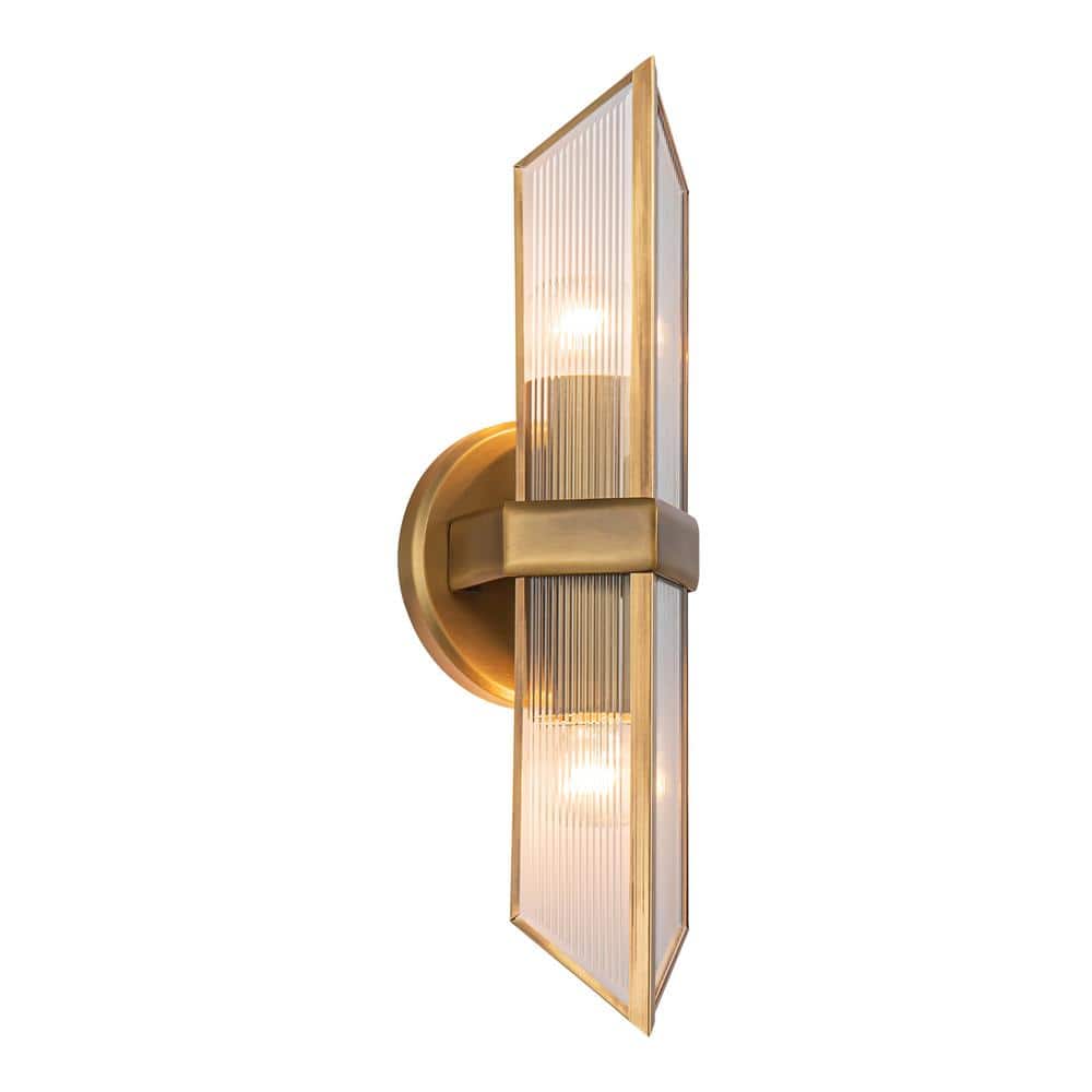 Cairo 15" Ribbed Glass and Brass Vanity Light