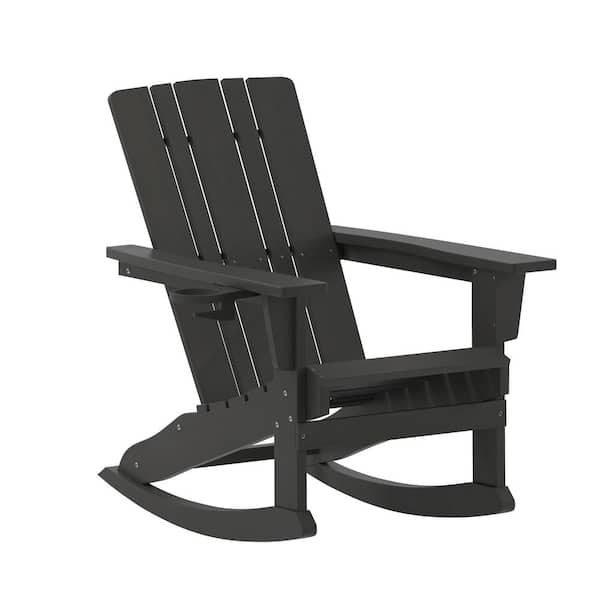 Carnegy Avenue Black Plastic Outdoor Rocking Chair in Black