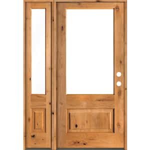 50 in. x 80 in. Farmhouse Knotty Alder Left-Hand/Inswing 3/4-Lite Clear Glass Clear Stain Wood Prehung Front Door LSL
