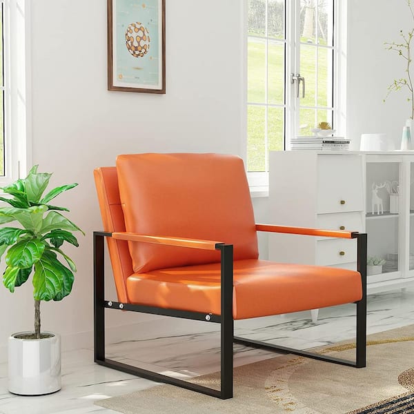 mieres Dora Modern Orange PU Leather Arm Chair with Extra-Thick Padded ...