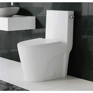 St. Tropez 1-piece 1.28 GPF Single Flush Elongated Toilet in Glossy White Seat Included