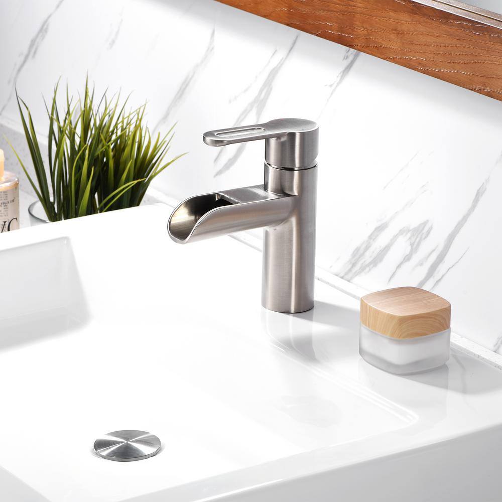 Brushed Nickel Modern Single Handle Waterfall Bathroom Faucet