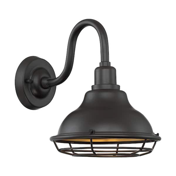 SATCO Newbridge 12.38 in. Dark Bronze and Gold Outdoor Hardwired Wall Lantern Sconce with No Bulbs Included